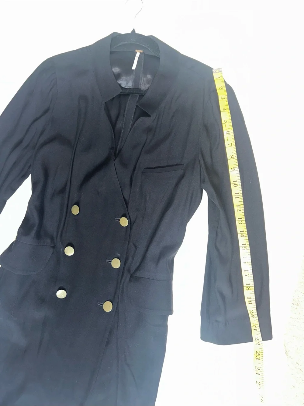 Free People Double-Breasted Black Blazer Dress with Gold Buttons Size Small